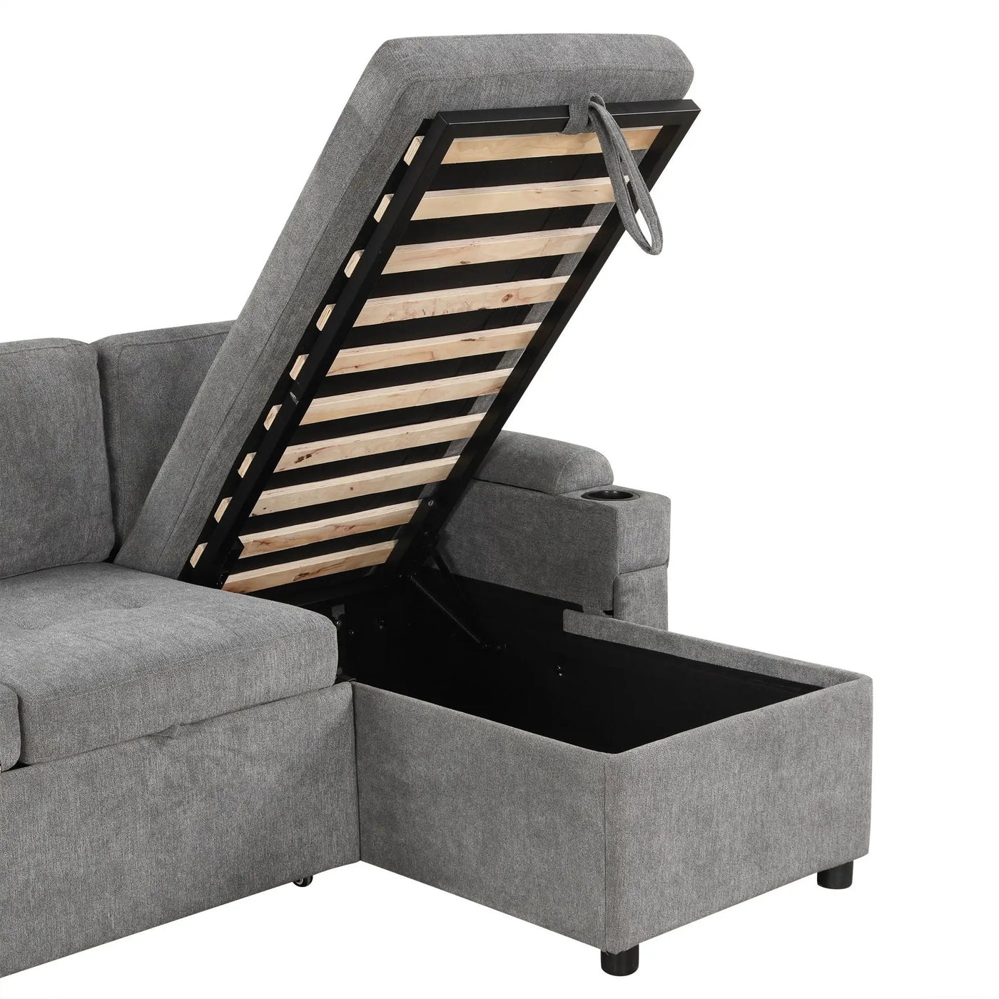 Convertible L Shaped Sofa Couch With Storage, Cup Holders, USB Ports by HouseOfZazla