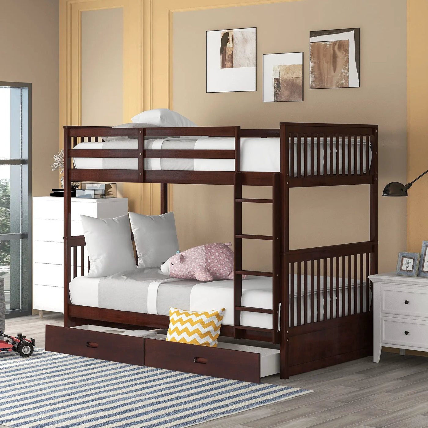 Bunk Bed With Ladders And 2 Storage Drawers by Unique Piece Furniture