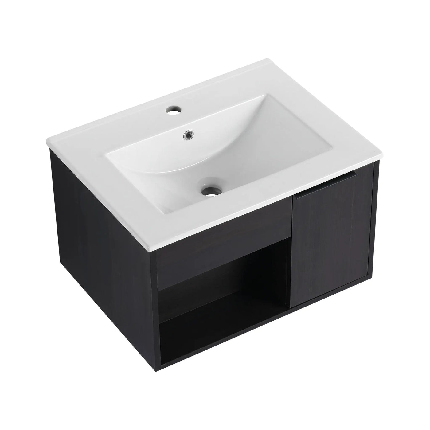 Wall Mounted Floating Bathroom Vanity With Open Shelf & Soft Close Door by HouseOfZazla