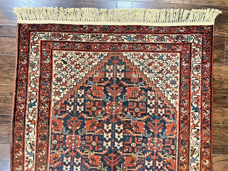 Persian Malayer Rug 4x7, Tribal Rug, Geometric, Antique Oriental Carpet, Red Blue Cream, Boho Rug, Hand Knotted Wool Rug by Jewel Rugs