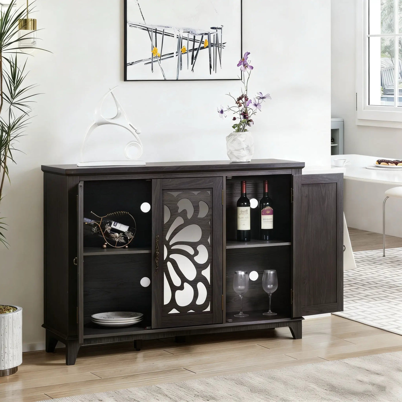 3 Door Mirrored Sideboard Cabinet With Adjustable Shelves by HouseOfZazla