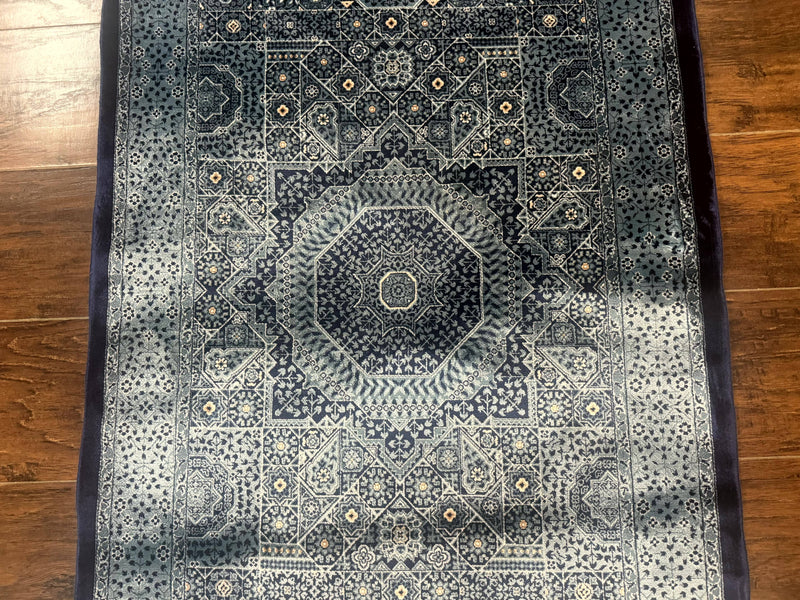 Blue Turkish Silk Hereke Rug 2.6 x 4, Mamluk Red, Blue, Bamboo Silk by Jewel Rugs