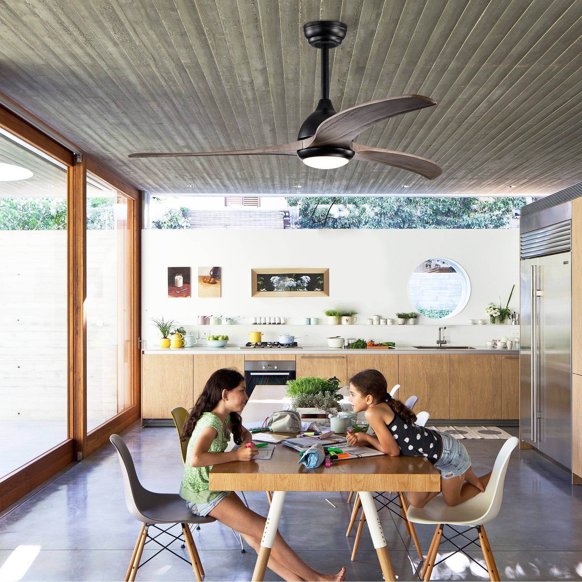 52" Solid Wood Blades Ceiling Fan with Light and Remote Control by HouseOfZazla