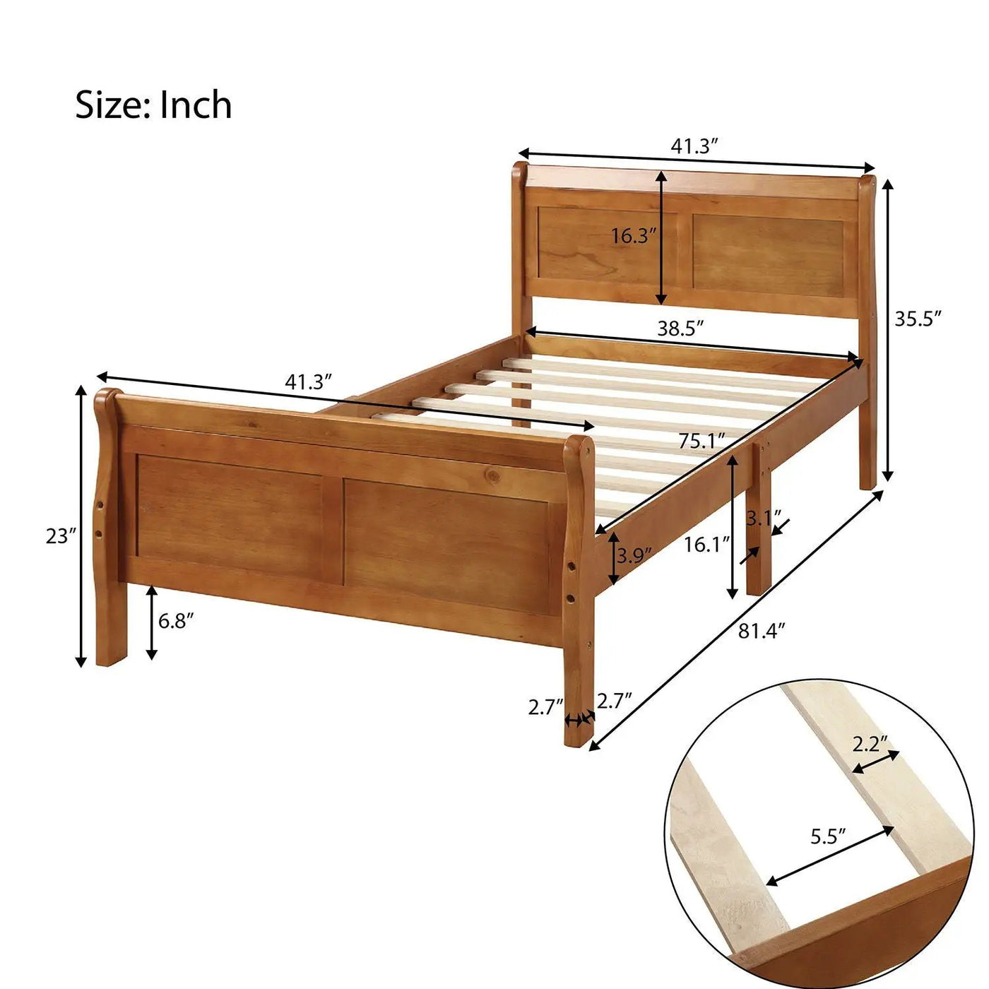 Platform Bed Frame Mattress Foundation Sleigh Bed With Headboard / Footboard / Wood Slat Suppor by Unique Piece Furniture