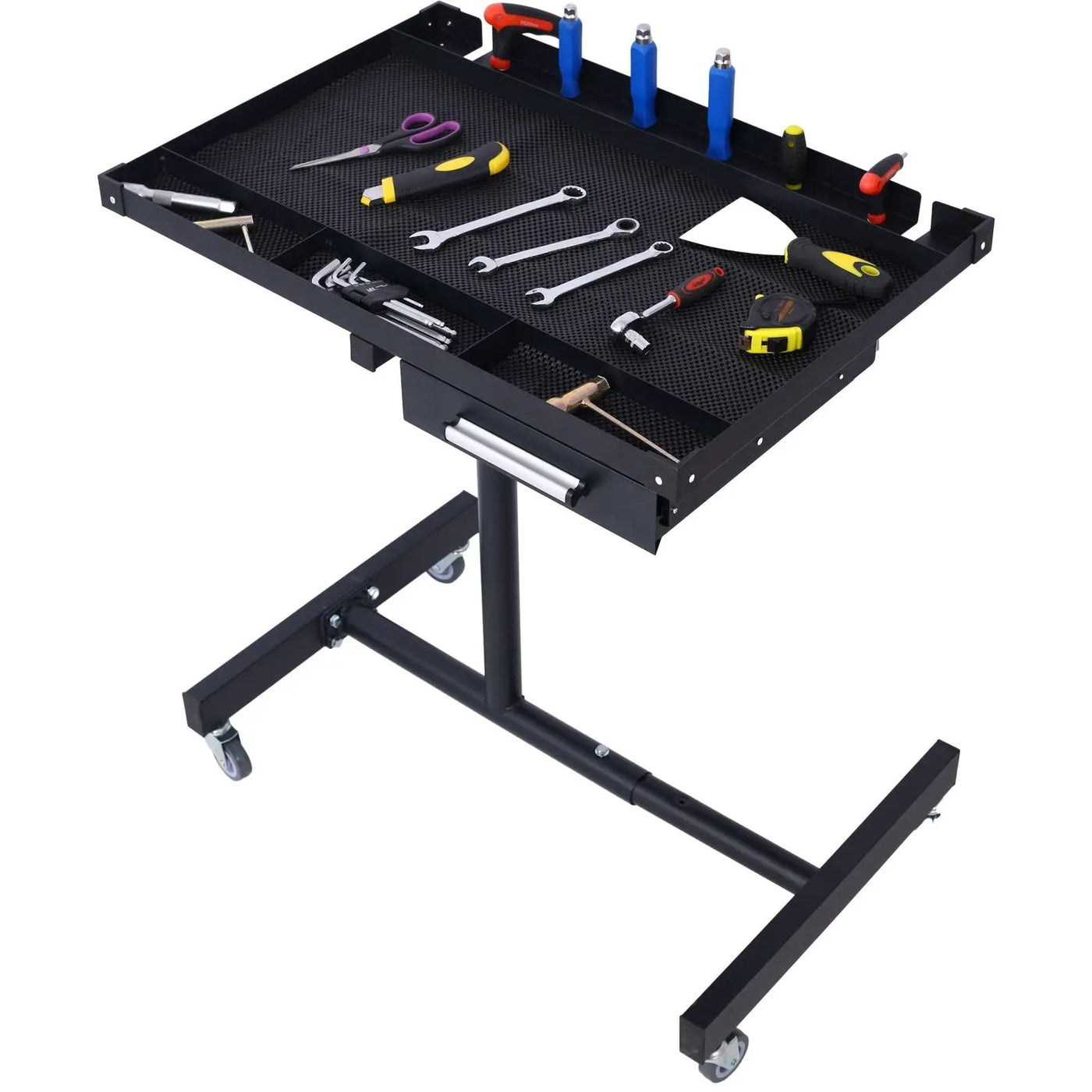 Adjustable Tear Down Work Table With Drawer For Garages, Repair Shops, And Diy, Portable, (4) 2.5" Swivel Casters, 220 Pound Capacity, Rubber Corners, Heavy Duty Steel by HouseOfZazla