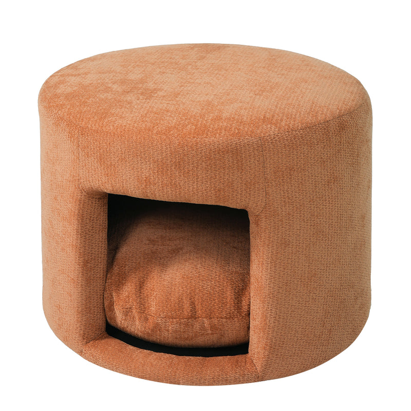 Orange Pet Friendly Ottoman with Removable Pet Cushion and Hidden Pet Nook by HouseOfZazla