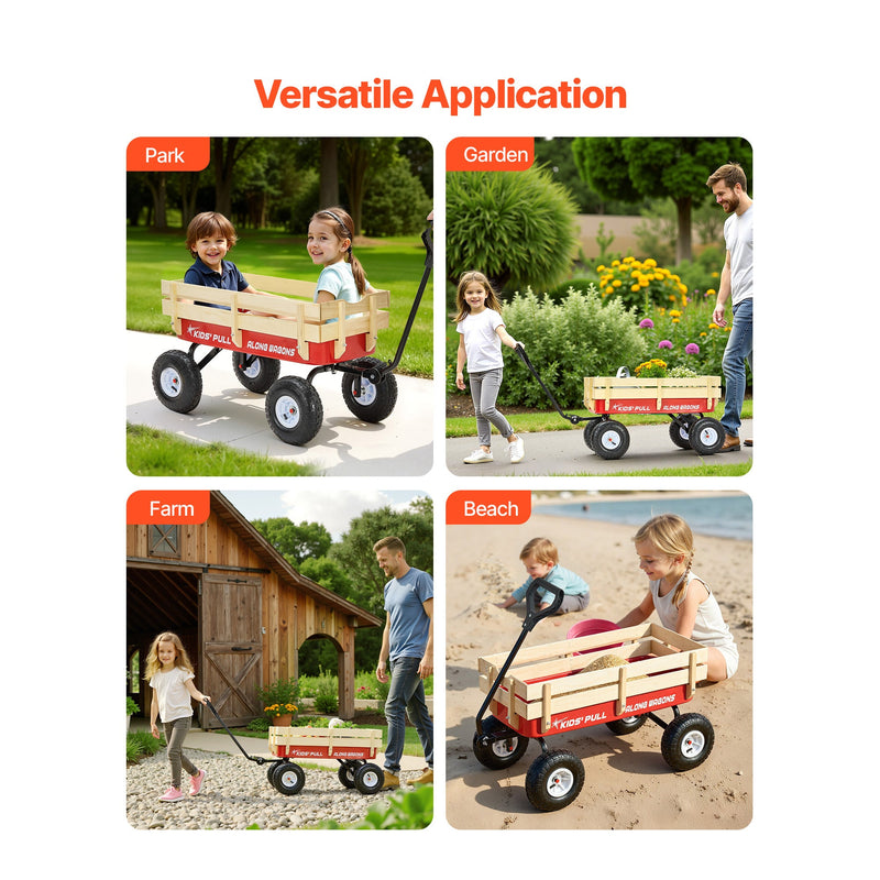 Pull-Along Wagon for Kids, 39 Inch Toddler Wagon with Wooden Panels & Handle by HouseOfZazla