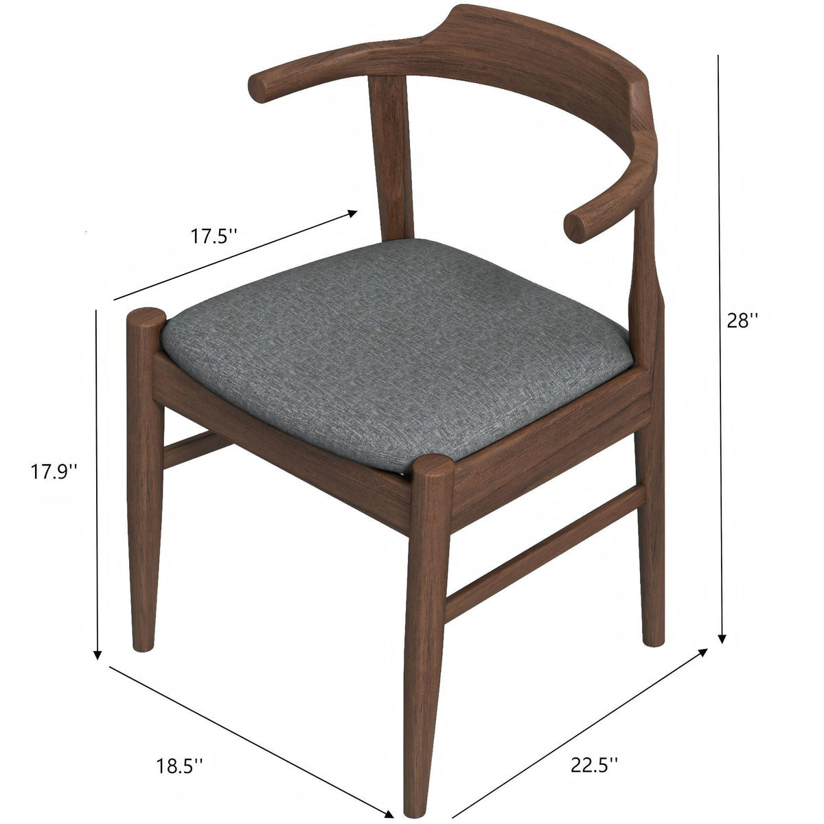 Mid-Century Modern Dining Chair Set of 2 with Solid Wood - Dark Gray, photo 2 of 11