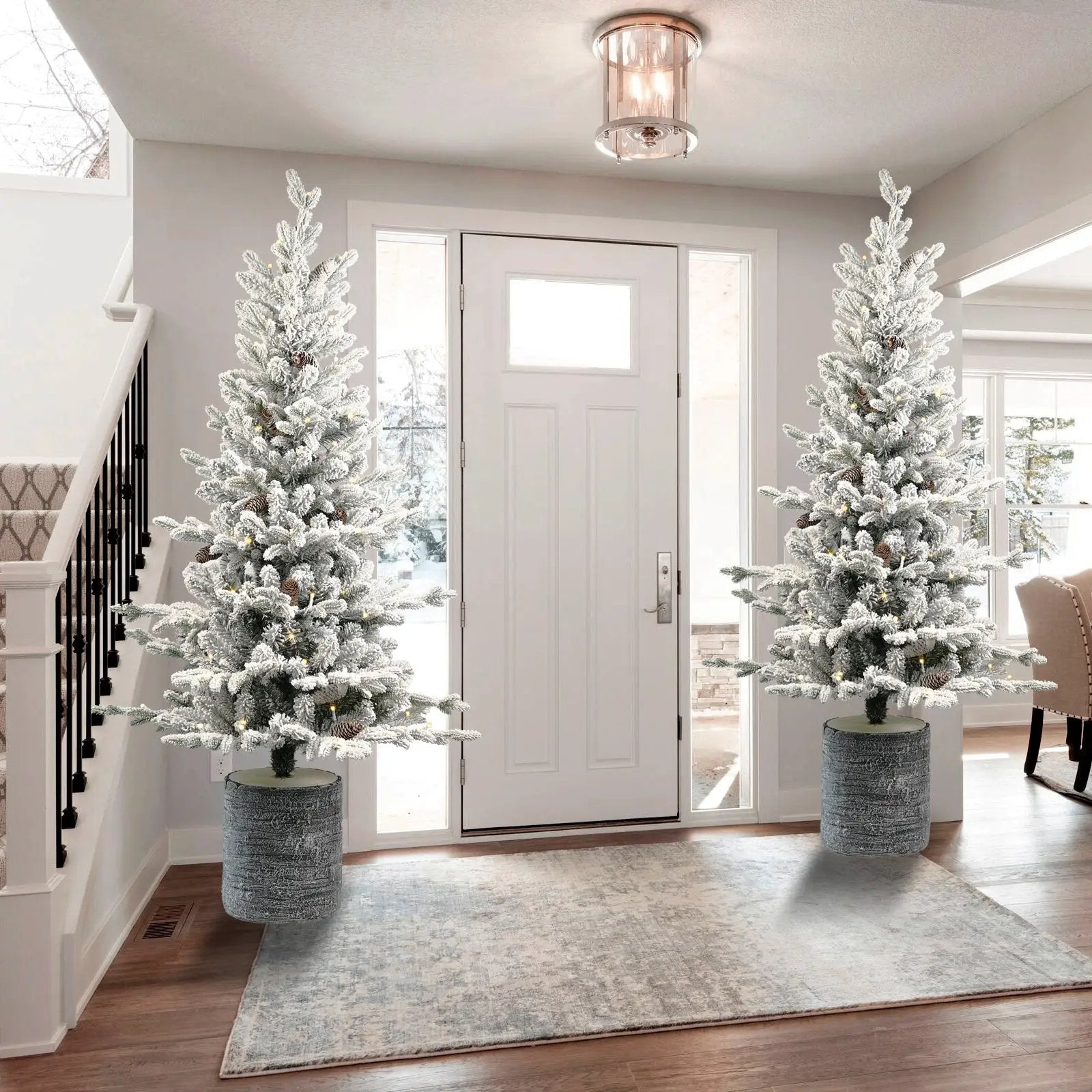 4.5FT Flocked Christmas Tree with Pot Base and LED Lights by HouseOfZazla