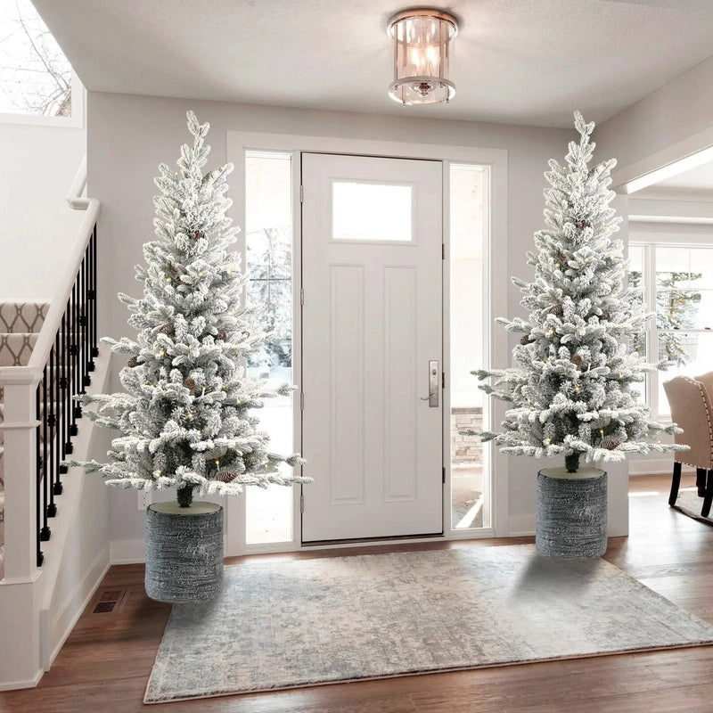 4.5FT Flocked Christmas Tree with Pot Base and LED Lights by HouseOfZazla