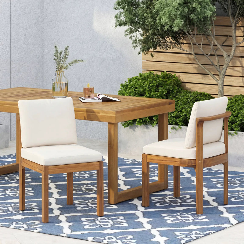 Acacia Wood Outdoor Dining Chair (Set of 2), Teak Finish Wood + by HouseOfZazla