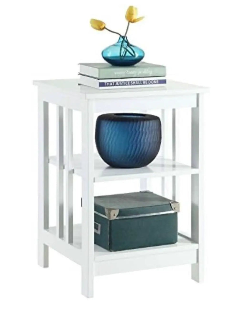 Open box Convenience Concepts Mission End Table with Shelves, White by Selzalot