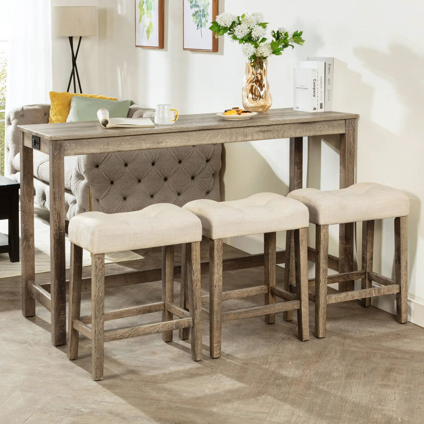 4 Piece Bar Table Set With Power Outlet, 3 Padded Stools by HouseOfZazla