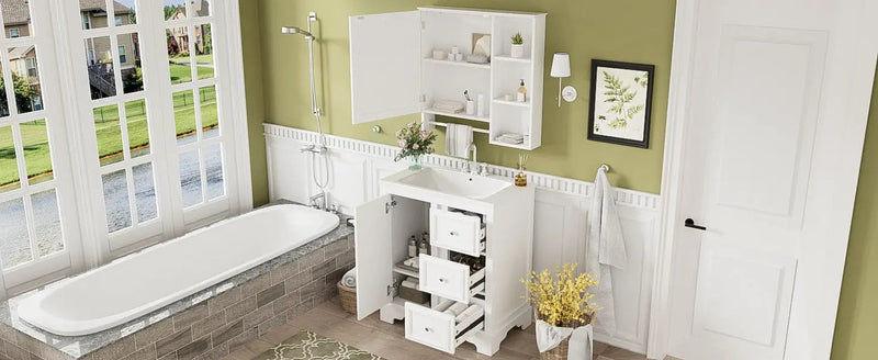 Bathroom Vanity With Sink, Modern Elegant Bathroom Storage Cabinet With 3 Drawers And Adjustable Shelves, Freestanding Vanity Set With Mirror Cabinet, Single Sink Bathroom Vanity by HouseOfZazla