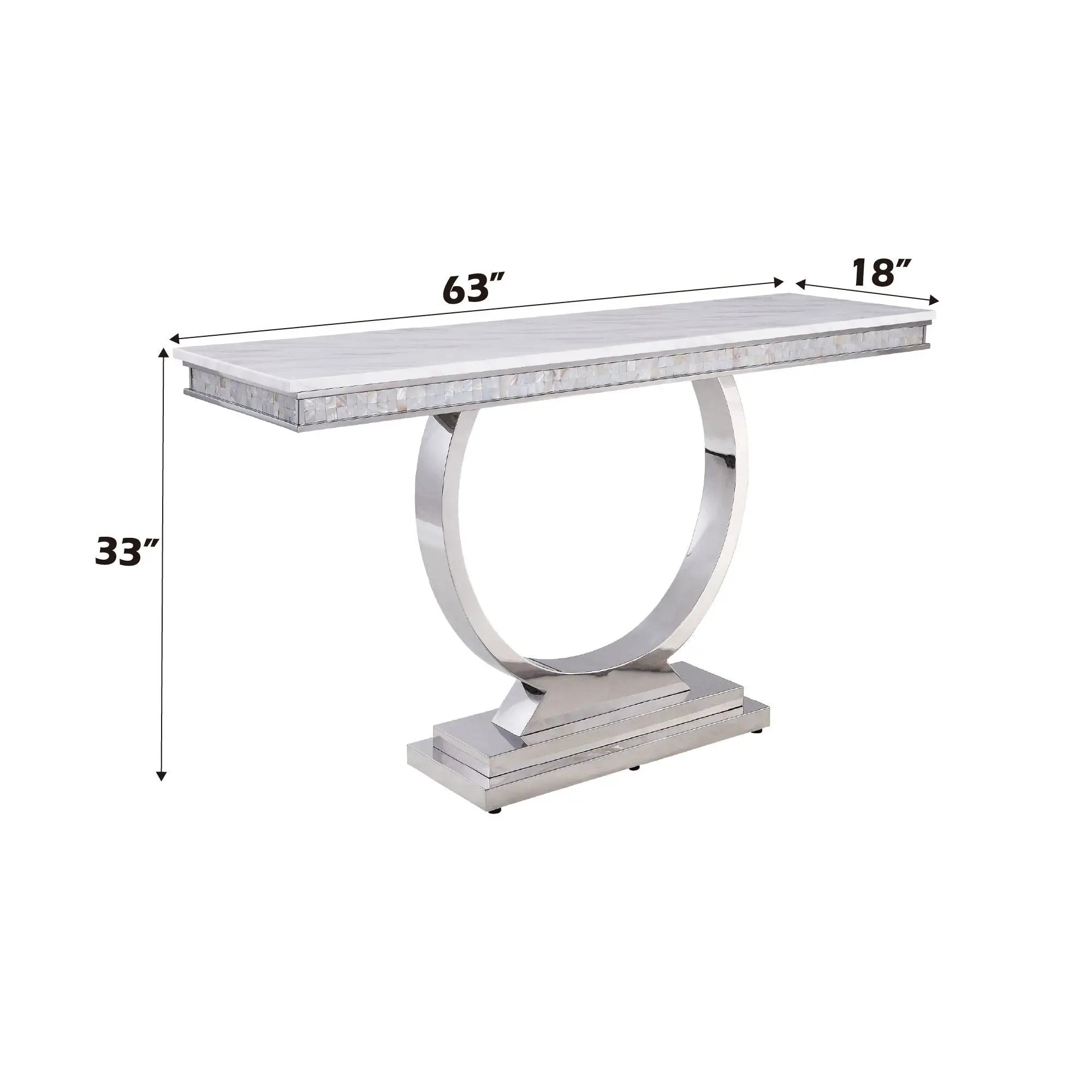 Zander - Printed Faux Marble Top Mirrored Sofa Table - Silver / White by Unique Piece Furniture