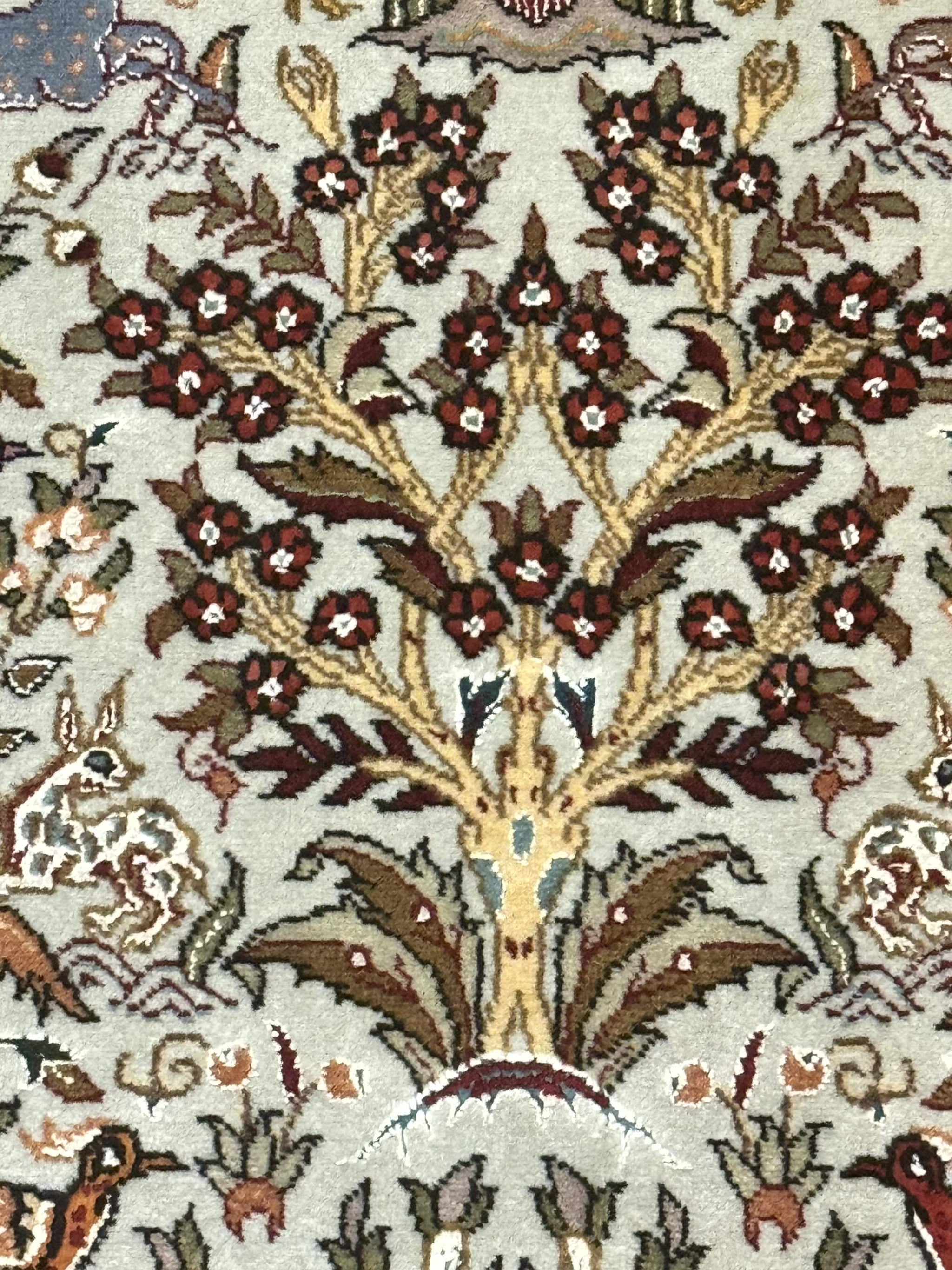 Wonderful Persian Tabriz Rug 3x5, Tree of Life, Animal Pictorials, Birds, Wool & Silk Highlights, Fine 330 KPSI by Jewel Rugs