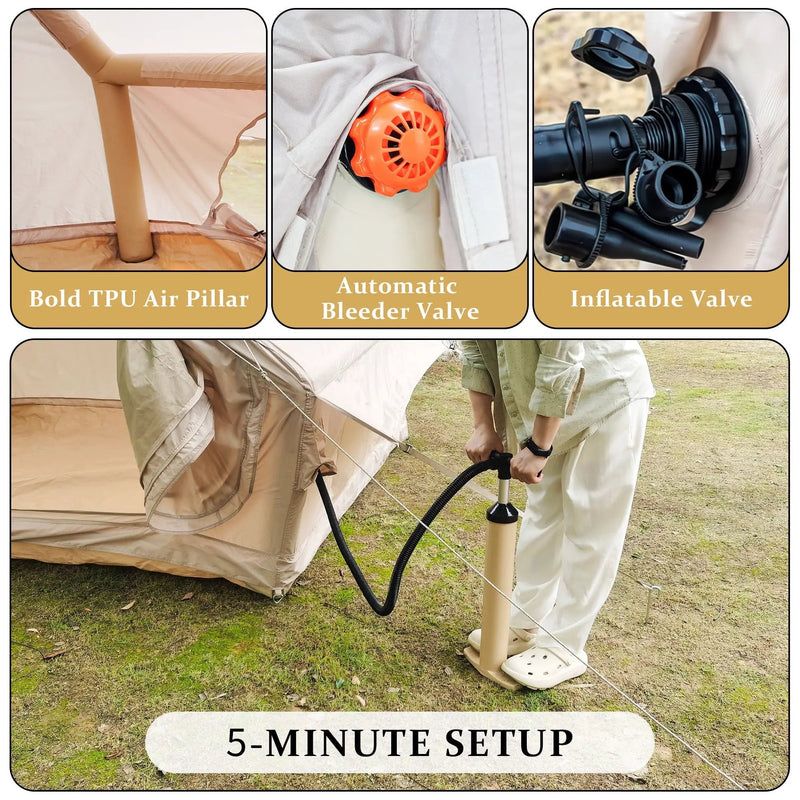 Inflatable Glamping Tent For 4 - 6 People, Waterproof Outdoor Tent With Pump - Khaki by HouseOfZazla