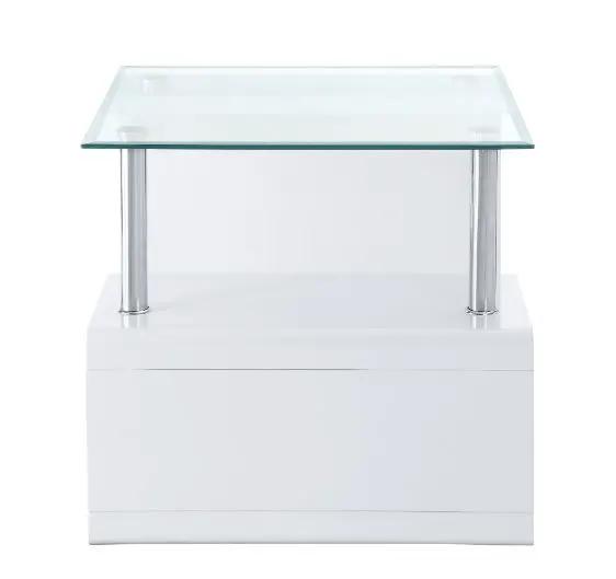 Nevaeh - End Table - Clear Glass Top & White High Gloss by Unique Piece Furniture