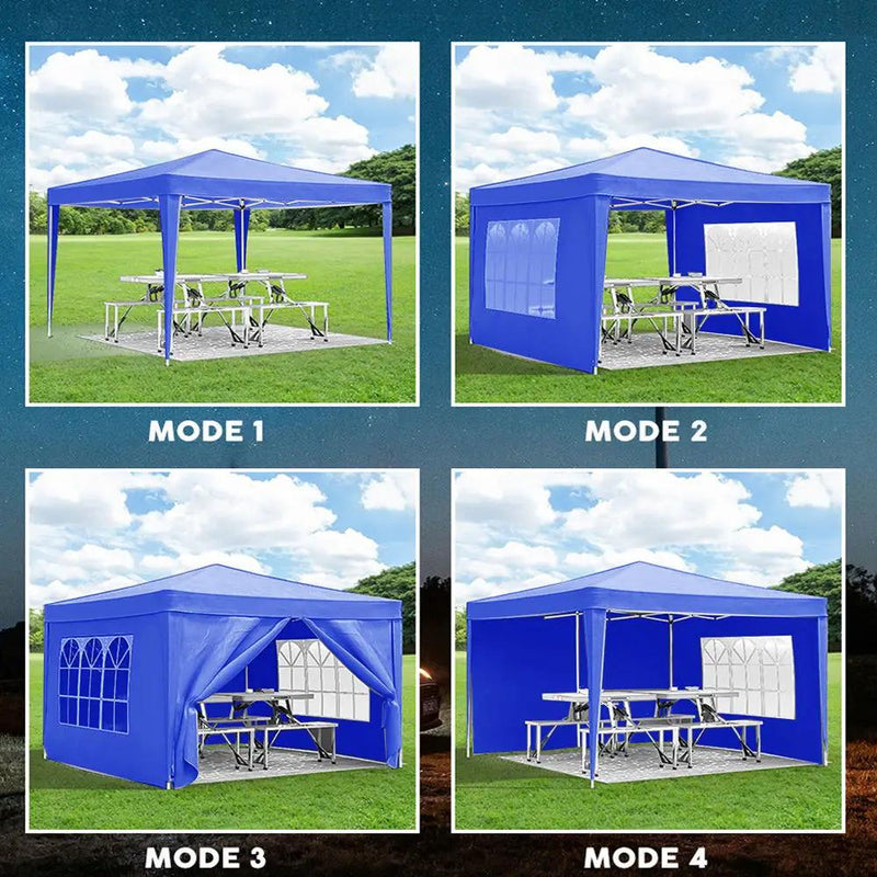 10'X10' Folding Canopy With 4 Removable Sidewalls Outdoor Event Shelter UPF 50+ Gazebo Portable Tents For Parties Beach Camping Wedding Ez Pop Up Canopy 4 Pieces Weight Bag + Carry Bag by Unique Piece Furniture