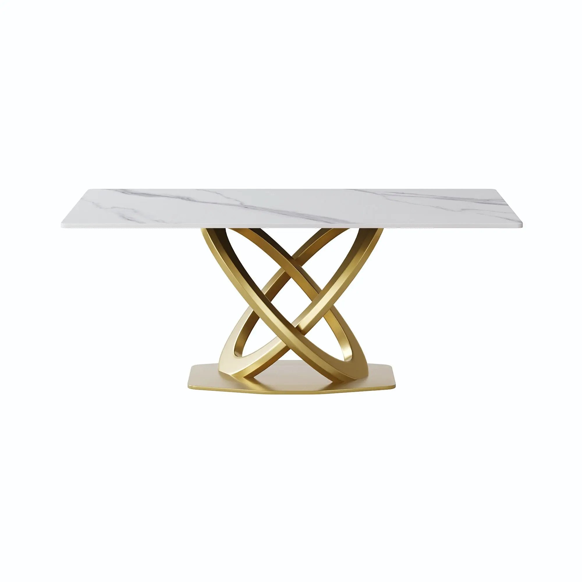 70.84" Modern Artificial Stone Panel Double-Ring Stainless Steel Metal Legs, Can Accommodate 6-8 People by HouseOfZazla