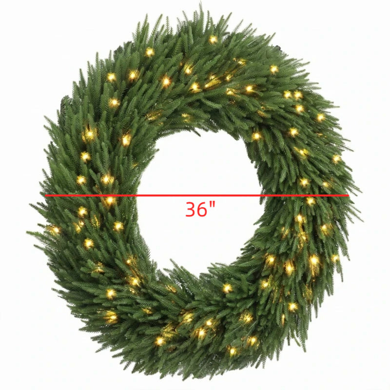 36-Inch Pre-Lit Christmas Wreath with Warm White Lights - Green, photo 3 of 9