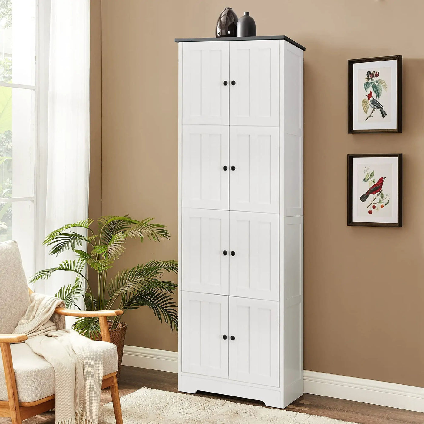 Tall Storage Cabinet With 8 Doors And 4 Shelves, Wall Storage Cabinet For Living Room, Kitchen, Office, Bedroom, Bathroom by HouseOfZazla
