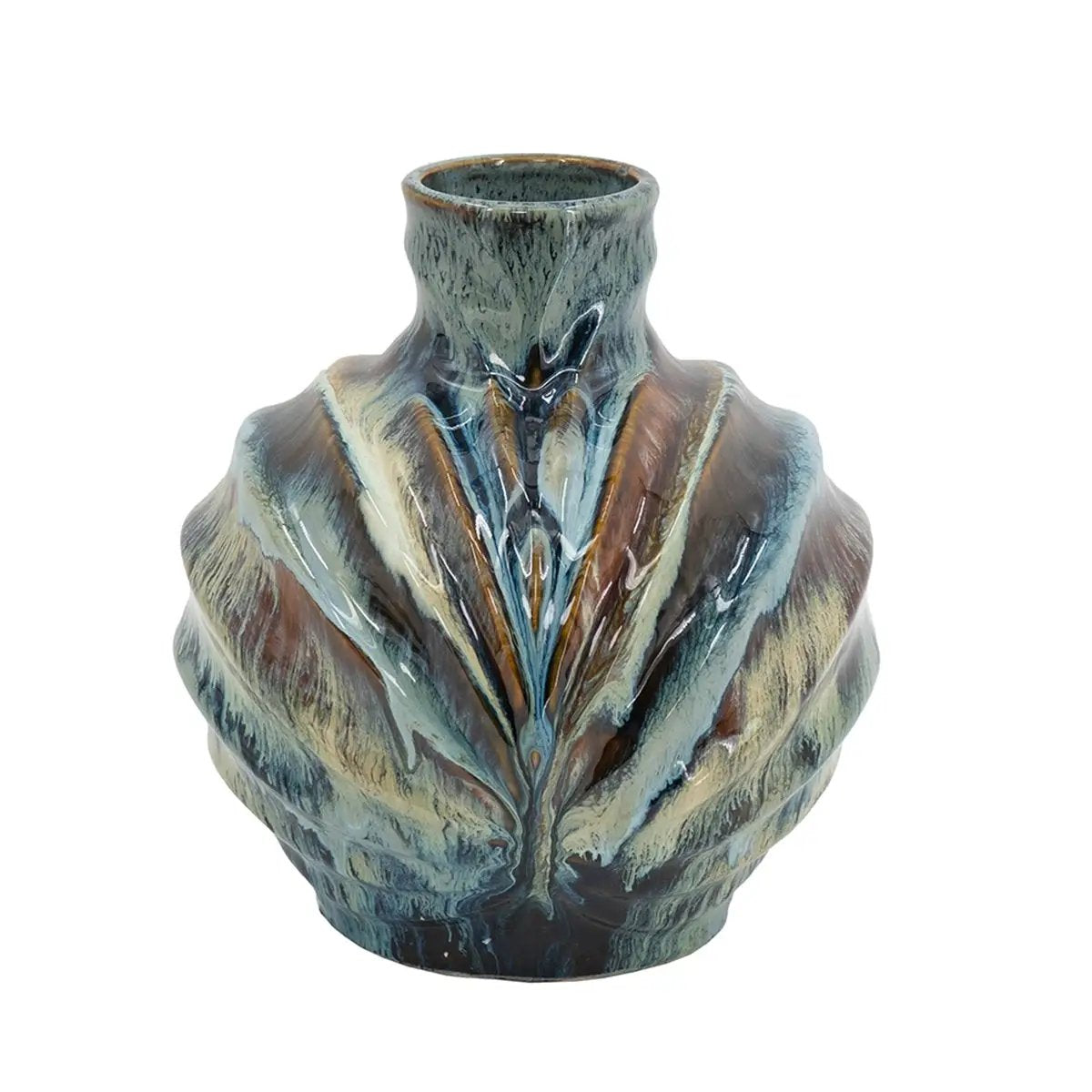 9.4x9.4x11" Blue and Brown Reactive Glazed Accent Vase by HouseOfZazla