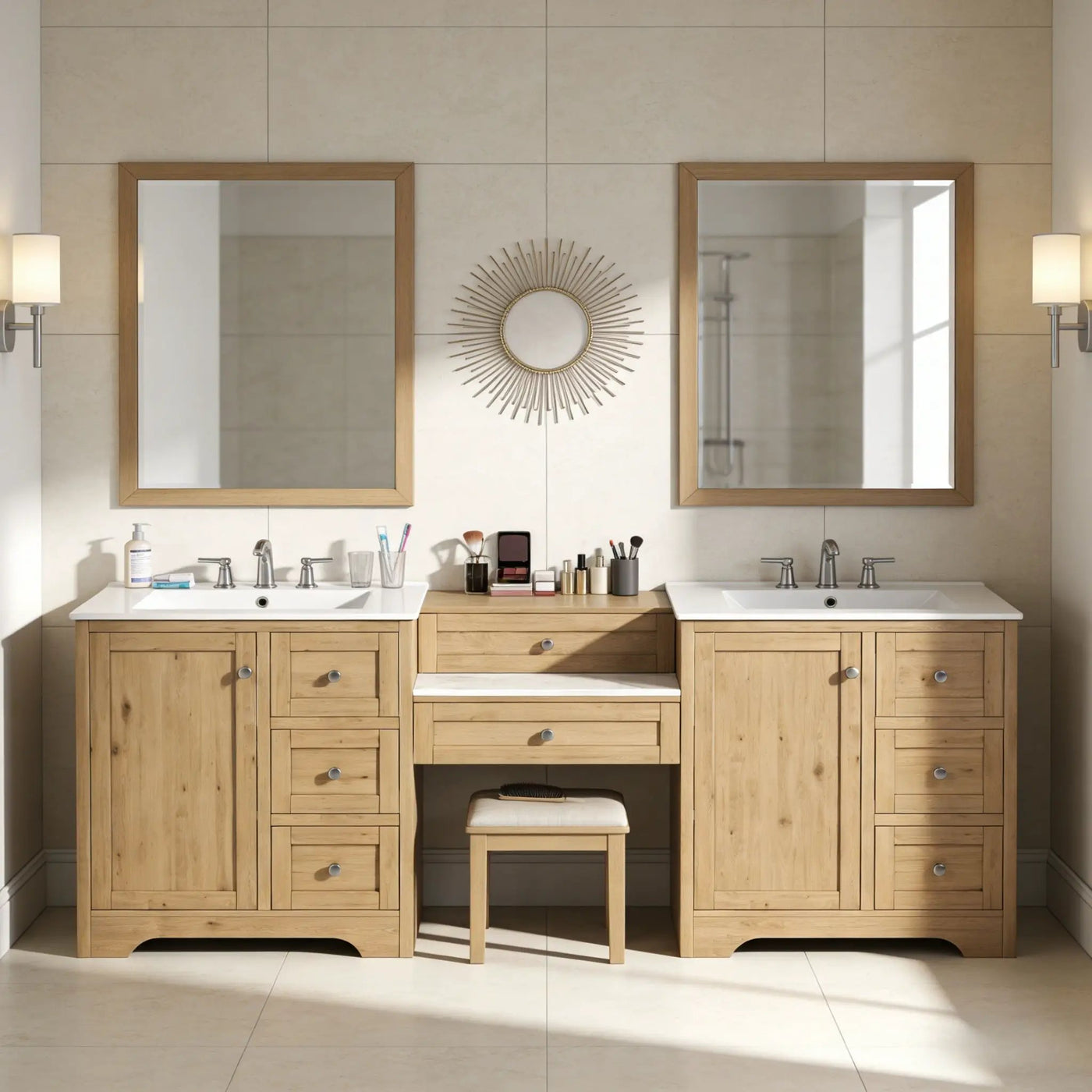 Double Sink Bathroom Vanity With Countertop, 2 Ceramic Sinks, 6 Drawers by HouseOfZazla