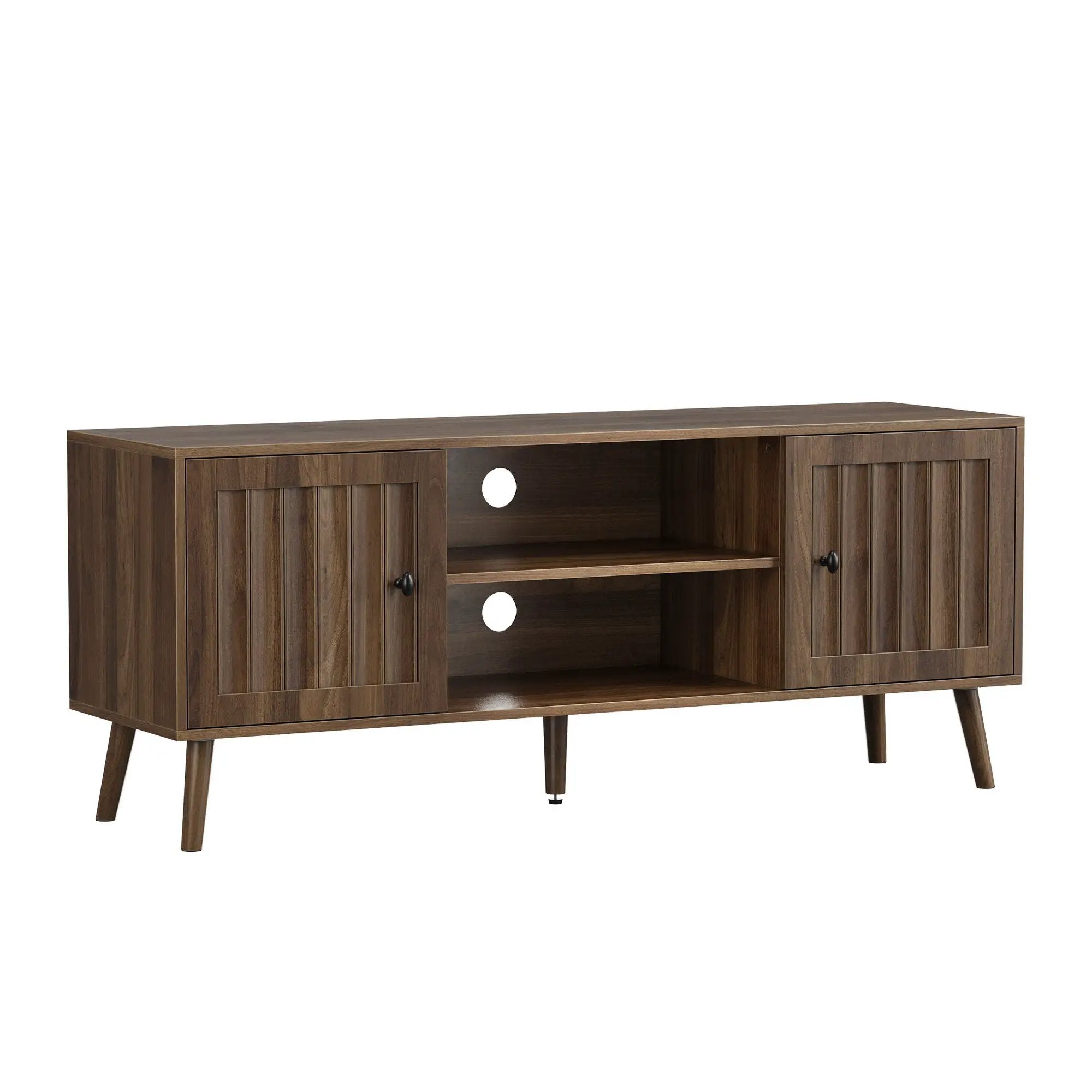 55" TV Cabinet With Vertical Groove Doors, Adjustable Shelves - Walnut by HouseOfZazla