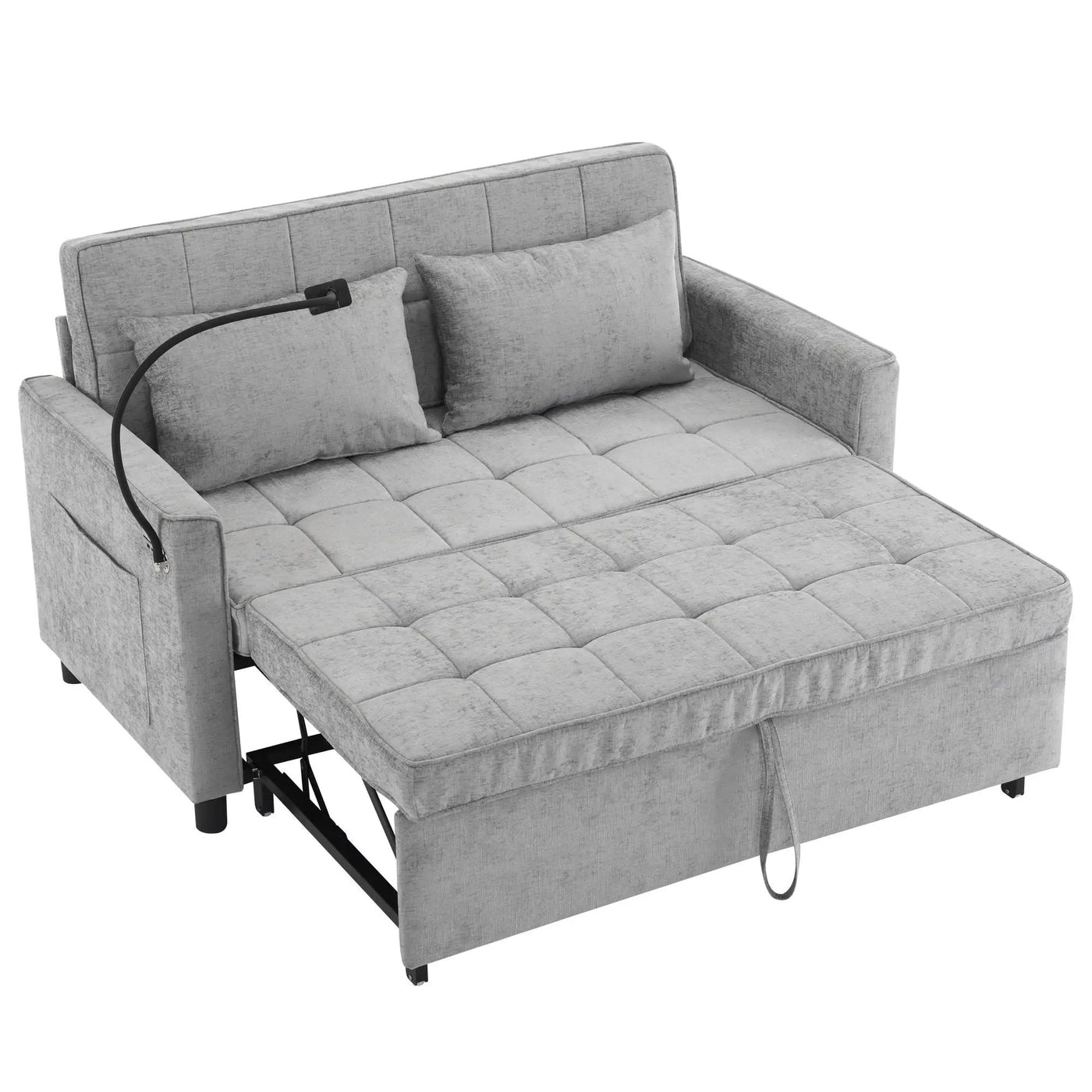 Pull-Out Sleeper Sofa With Reversible Backrest Cushion, Side Pockets, 2 USB Ports And A Phone Holder For Living Room by HouseOfZazla