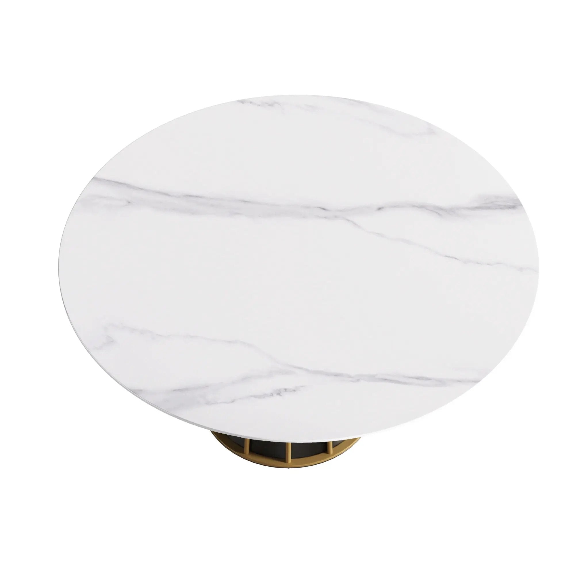 59.05" Modern Artificial Stone Round Panel Metal Iron Base Dining Table, Can Accommodate 8 People, (Not Including Chairs) - White / Black by HouseOfZazla
