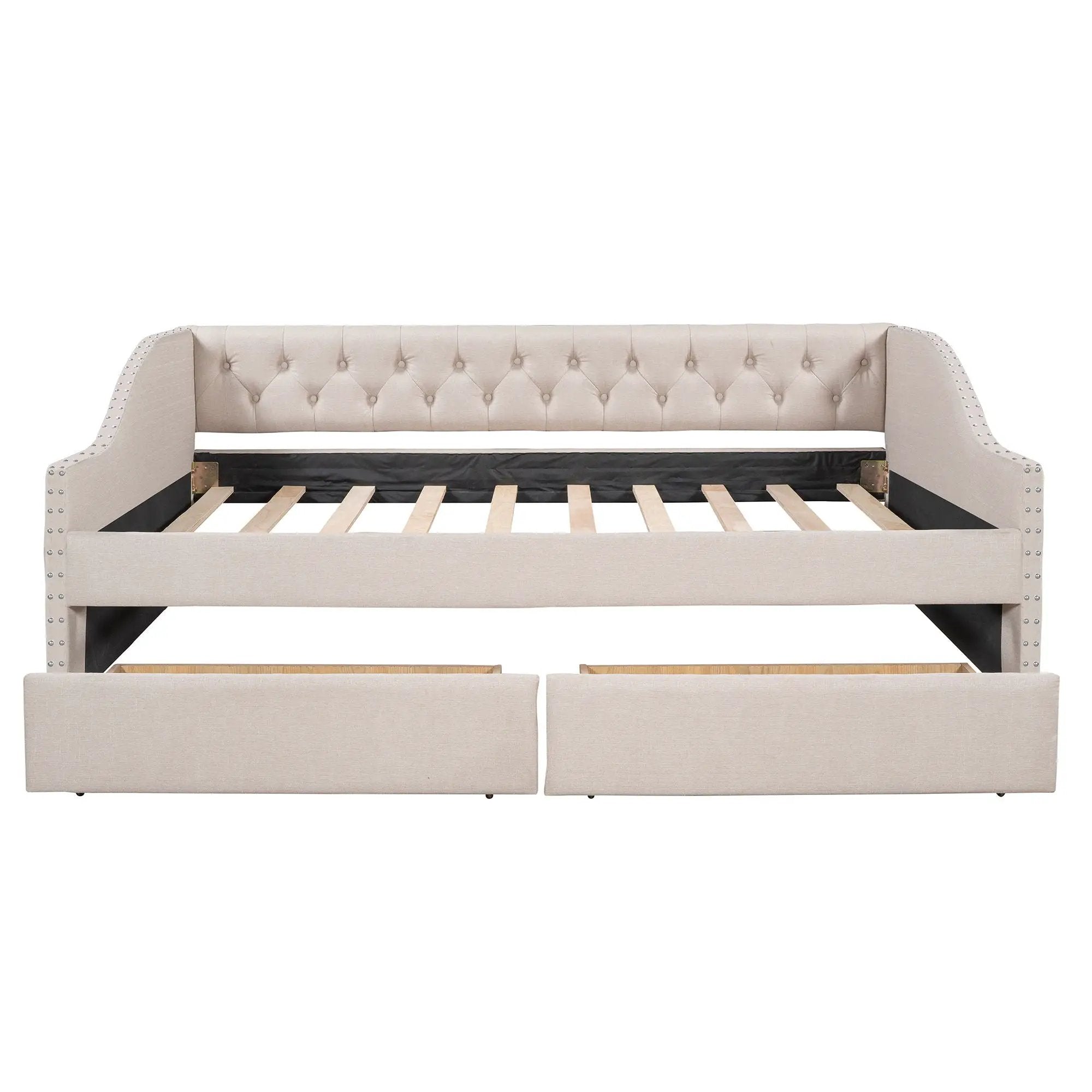 Upholstered Daybed With Two Drawers, Wood Slat Support by Unique Piece Furniture