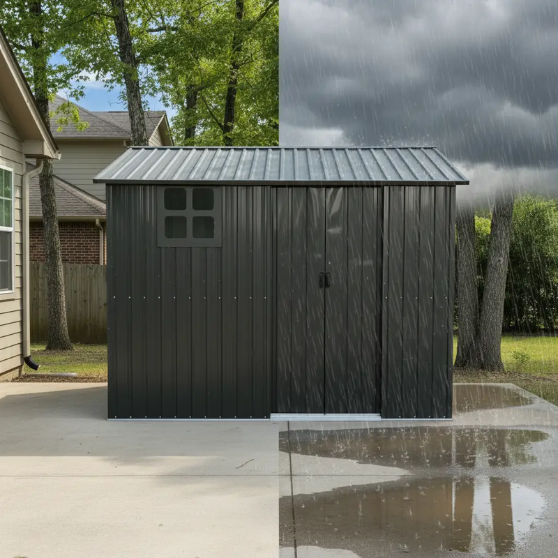 8x6FT Galvanized Steel Outdoor Storage Shed with Sliding Door by HouseOfZazla