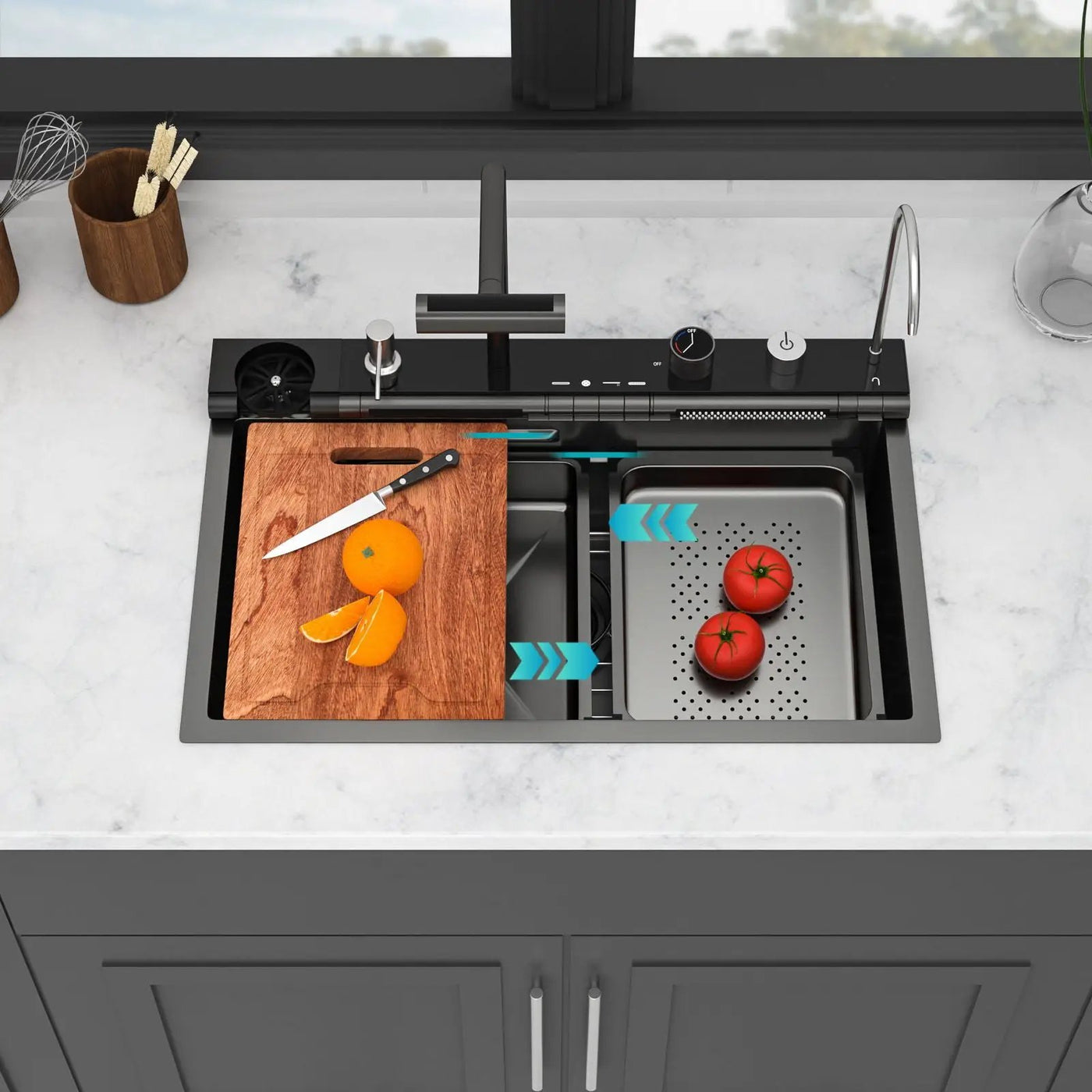 30" Single Bowl Kitchen Sink With Smart LED Faucet by HouseOfZazla