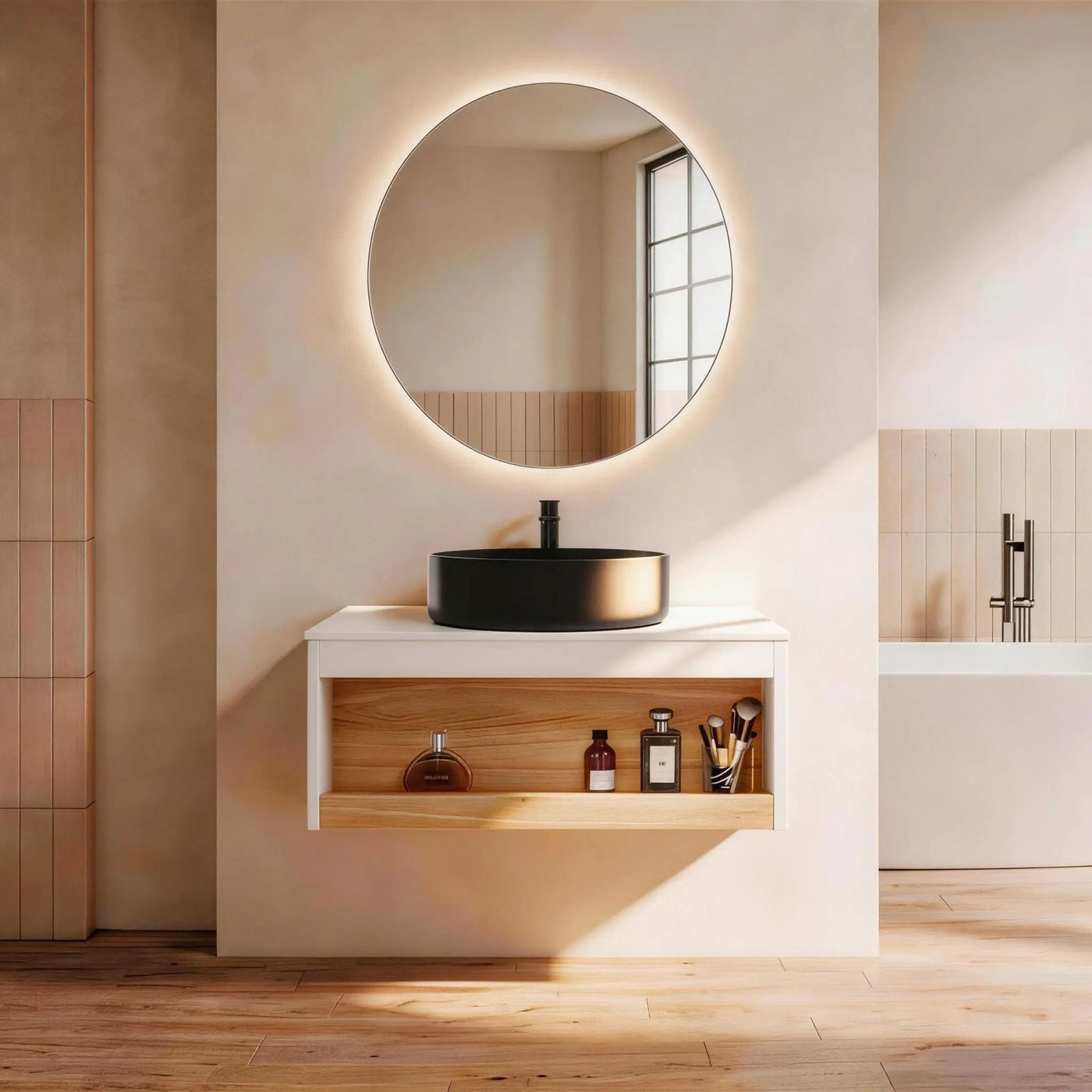 Floating Bathroom Vanity With Glossy Round Vessel Sink by HouseOfZazla