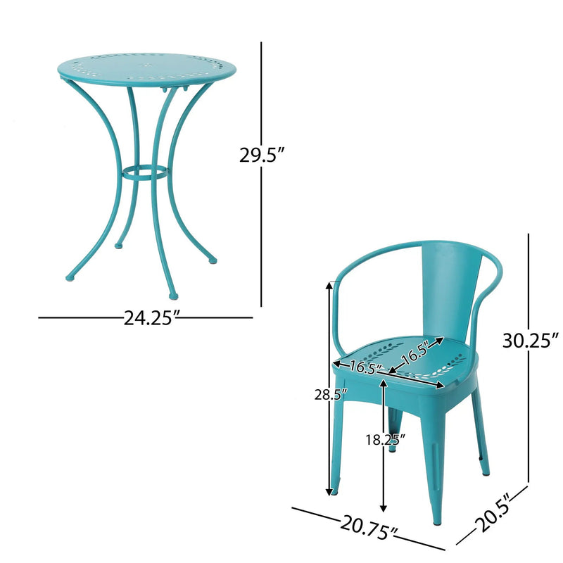 Lourdes 3 Piece Metal Outdoor Set - Teal by HouseOfZazla