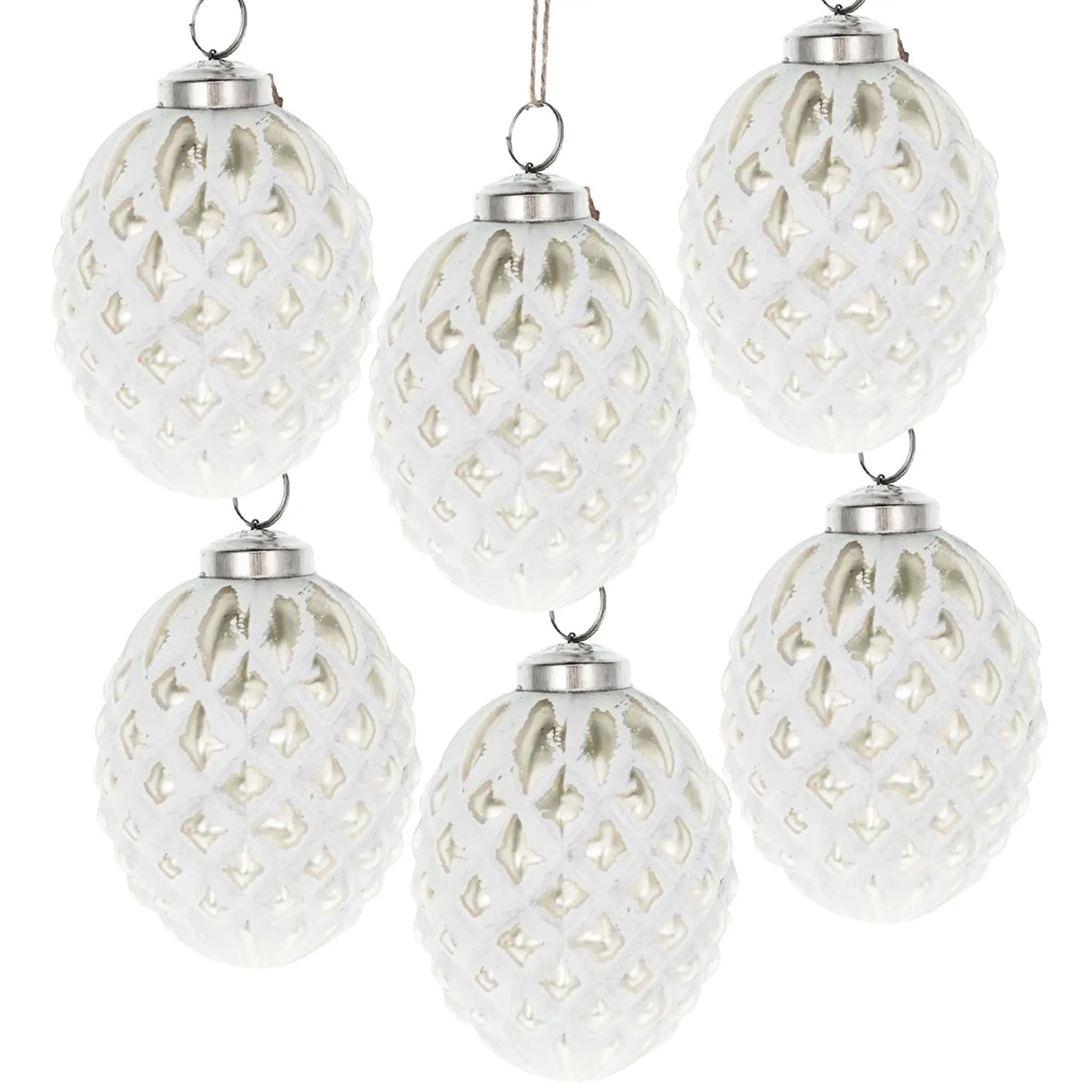 Christmas Ball Ornaments, Glass Decorative Hanging Ball Christmas Tree Ornaments, For Holiday Party Decorations (Set of 6) - White by HouseOfZazla