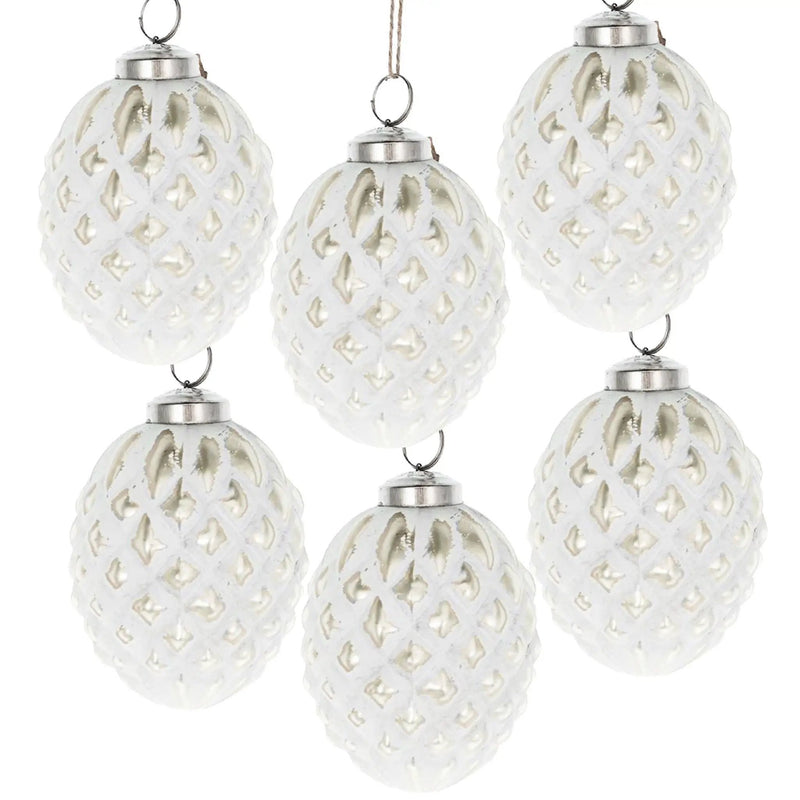 Christmas Ball Ornaments, Glass Decorative Hanging Ball Christmas Tree Ornaments, For Holiday Party Decorations (Set of 6) - White by HouseOfZazla