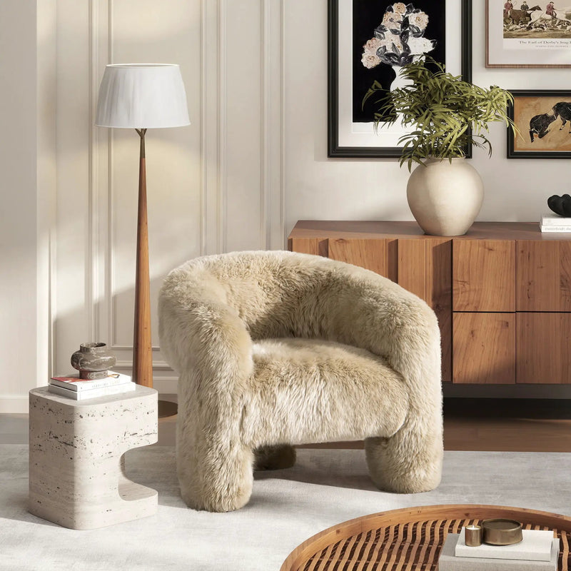 Avalon - Genuine Sheepskin Fur Split Barrel Back Accent Chair - Natural Blonde by HouseOfZazla