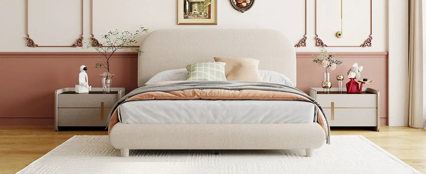 Upholstered Platform Bed With Thick Solid Frame And Stylish Curve-Shaped Design by HouseOfZazla