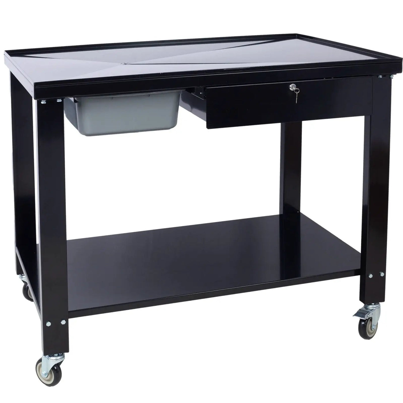 Transmission Teardown Work Station 1 / 2 Ton Capacity Sloping Drain Table Locking Drawer Removable Drain Basin Full-Width Lower Shelf Four 4" Caster Wheels by HouseOfZazla