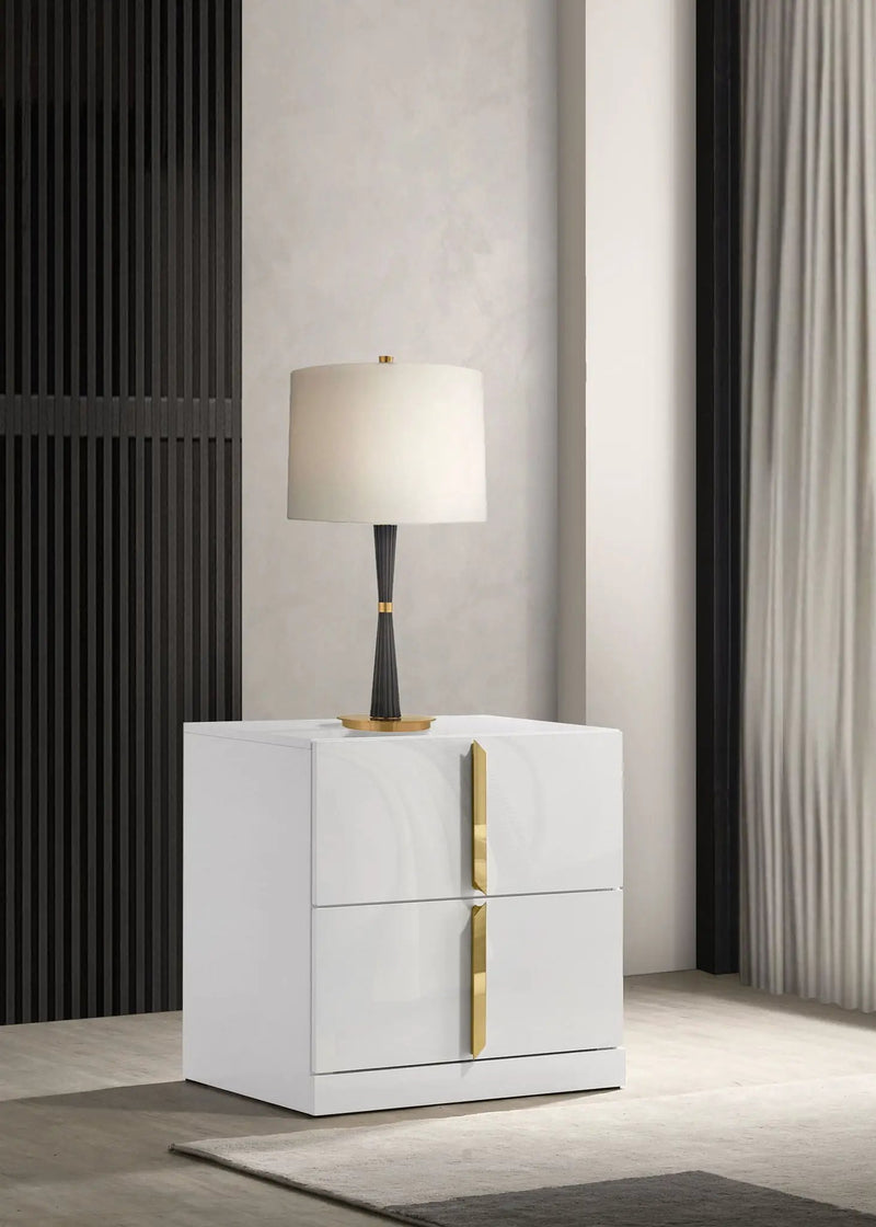 Ines 2-drawer Nightstand Bedside Table White High Gloss by Unique Piece Furniture