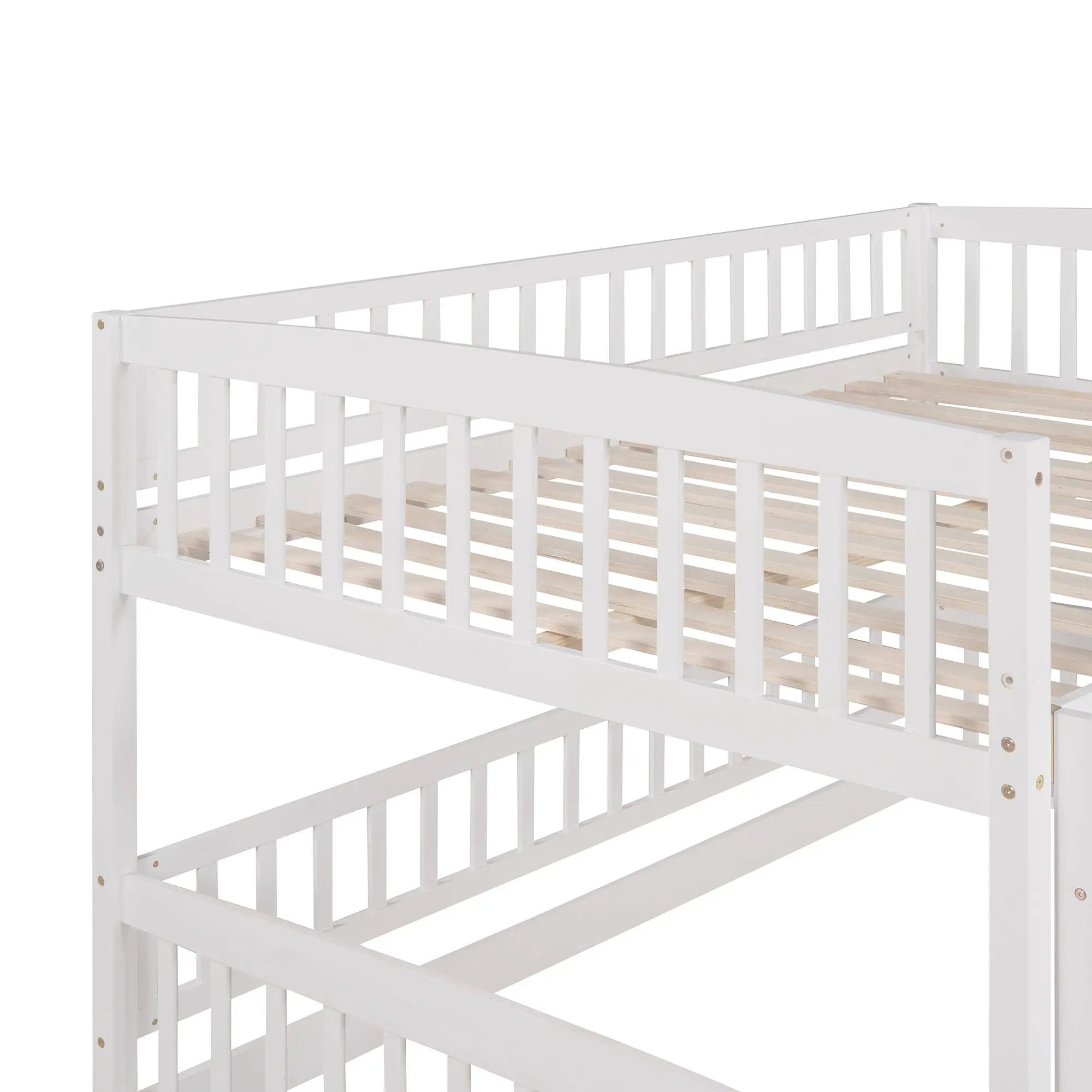 Low Bunk Bed With Slide, Fence And Ladder