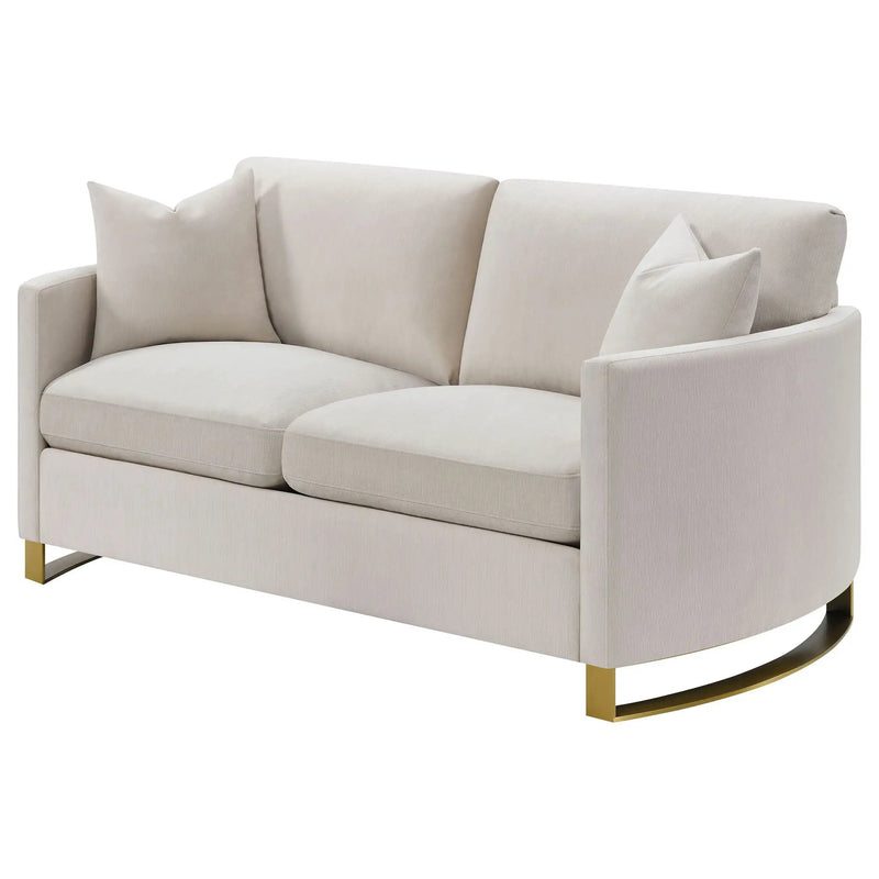 Corliss Upholstered Curved Track Arm Loveseat Beige by Unique Piece Furniture