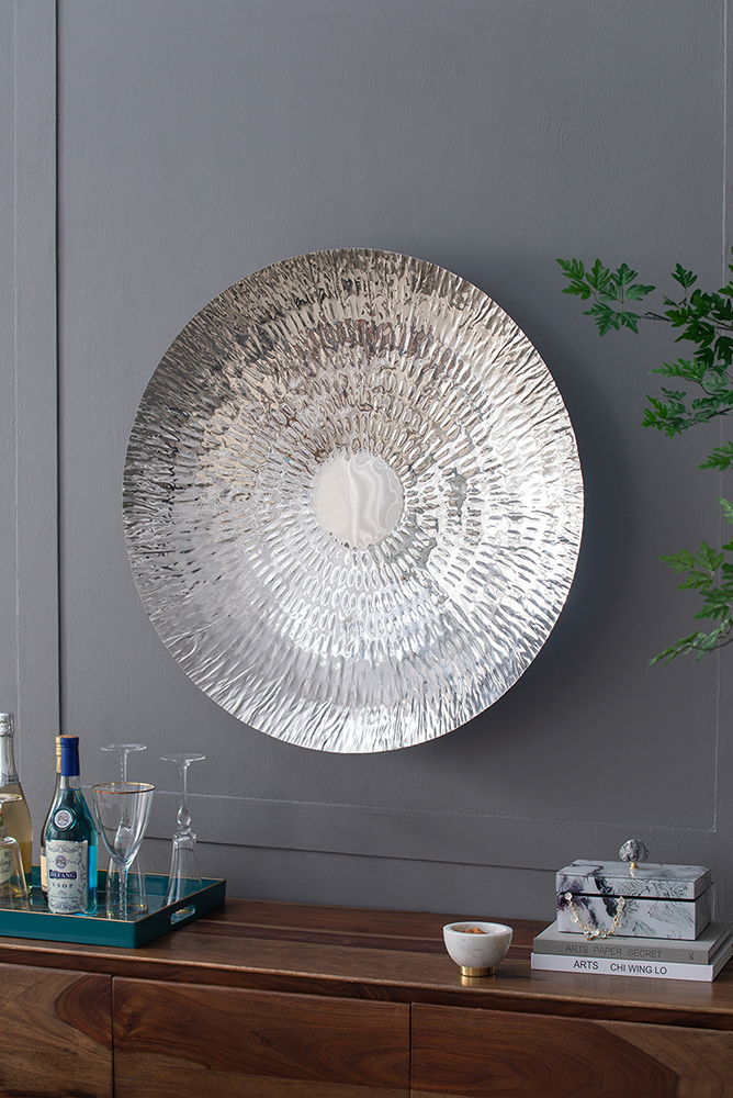 Textured Oversized Disc Wall Decor with Concealed Mounting - Silver, photo 2 of 13