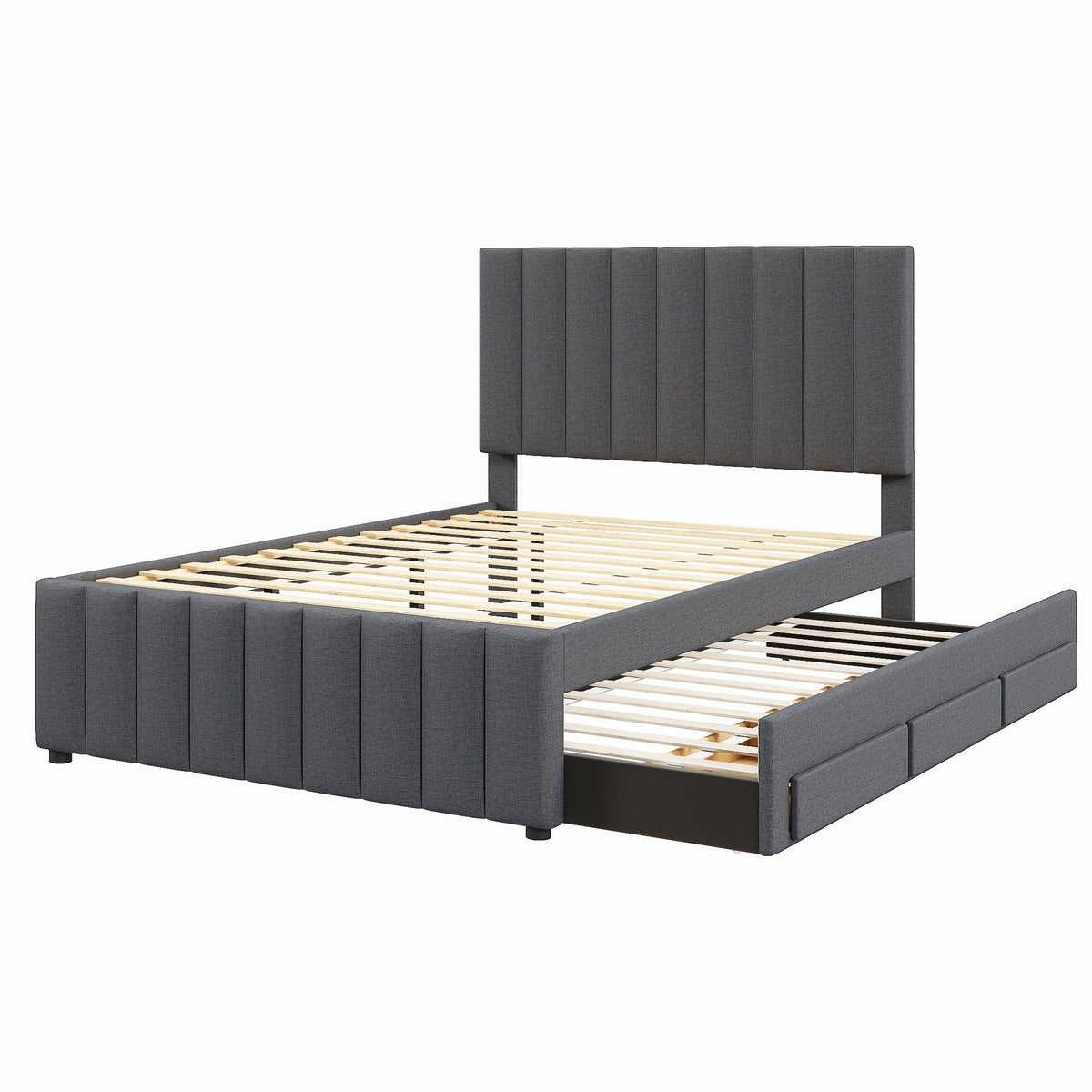 Upholstered Platform Bed With Twin Size Trundle And 3 Drawers, photo 3 of 14