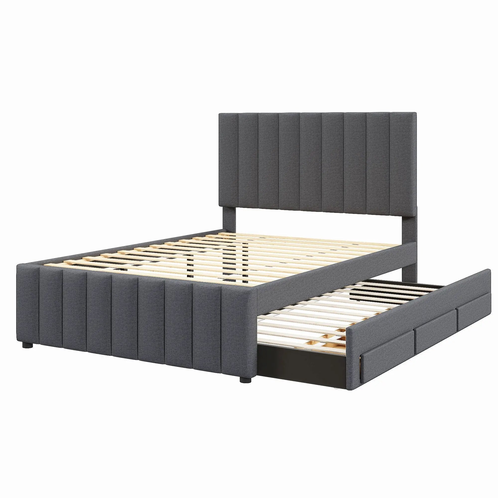 Upholstered Platform Bed With Twin Size Trundle And 3 Drawers by HouseOfZazla