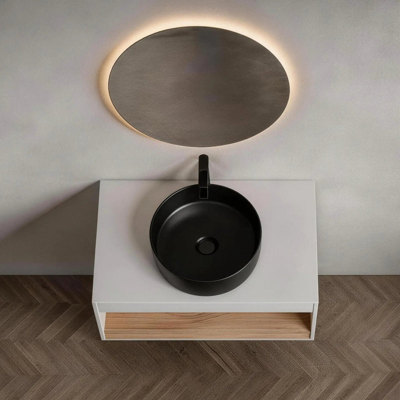 Floating Bathroom Vanity With Glossy Round Vessel Sink by Unique Piece Furniture