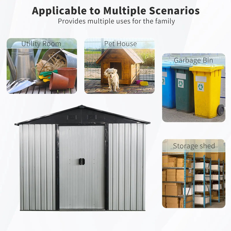 8Ft X 4Ft Outdoor Metal Storage Shed With Window And Metal Foundation For Backyard, Patio, Lawn by HouseOfZazla