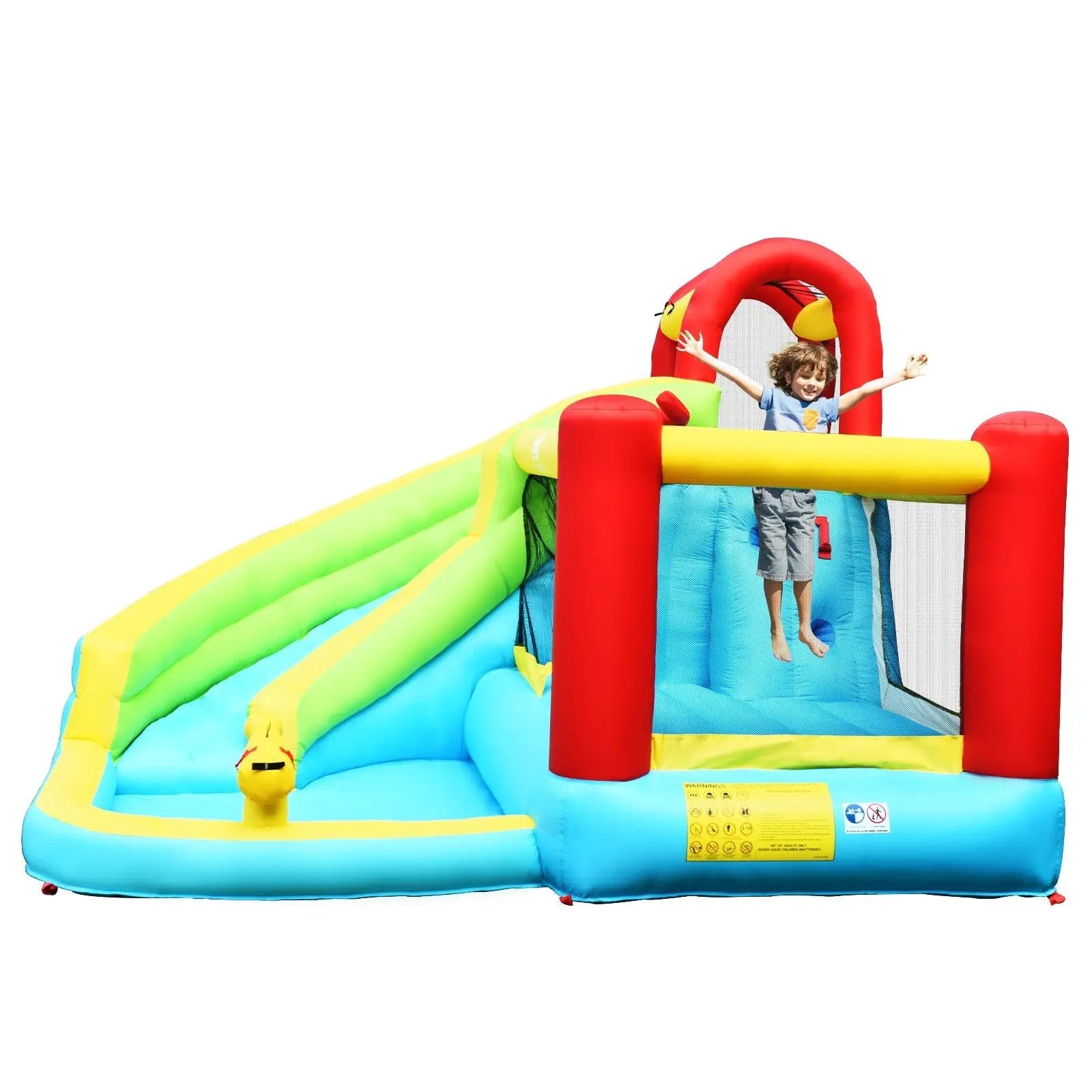 6-in-1 Inflatable Bounce House with Climbing Wall and Basketball Hoop without Blower by DirectDeals